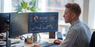 Jak przeprowadzić audyt SEO strony internetowej w 2024 roku Rozłożony plan audytu SEO strony internetowej krok po kroku, laptop, notatki i wykresy analityczne na biurku w jasnym wnętrzu