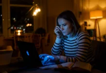 Filmy dokumentalne o zbrodniach, które nie dają spać Ciemny kadr z fragmentami dokumentów, w tle obrazy z filmów dokumentalnych o zbrodniach kryminalnych, wprowadzający w mroczny