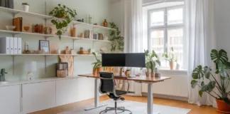 Jak stworzyć funkcjonalne biuro domowe krok po kroku Stylowe biuro domowe z ergonomicznym biurkiem i krzesłem, idealne do efektywnej pracy – jak stworzyć funkcjonalne biuro domow