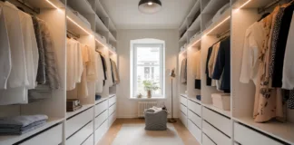 Jak stworzyć przestronną garderobę w małym domu Przestronna garderoba w małym domu z funkcjonalnymi półkami, wieszakami i miejscem na akcesoria, idealna do sprytnego planowa