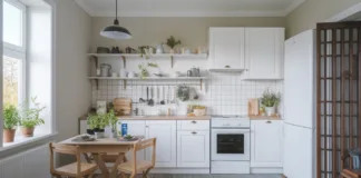 Kreatywne sposoby na zagospodarowanie małej kuchni Przytulna, mała kuchnia z wielofunkcyjnymi meblami i kreatywnymi sposobami na małą kuchnię, pełna stylowych akcentów