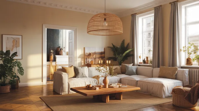 Stylowe lampy wiszące w eleganckim salonie, różnorodne kształty i materiały, idealne oświetlenie do Twojego wnętrza