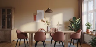 Nowoczesne meble do jadalni – trendy na 2026 rok Nowoczesne meble do jadalni w eleganckich odcieniach beżu i szarości, tworzących stylową, przytulną przestrzeń do spożywania