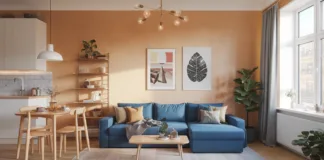 Praktyczne pomysły na przechowywanie w małym mieszkaniu Stylowe meble wielofunkcyjne w małym mieszkaniu, w tym rozkładana sofa, idealne do praktycznego przechowywania i relaksu