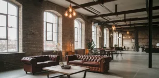 Jak urządzić wnętrze w stylu industrialnym z charakterem Przestronne wnętrze w stylu industrialnym z odsłoniętymi cegłami, metalowymi akcentami i minimalistycznymi meblami